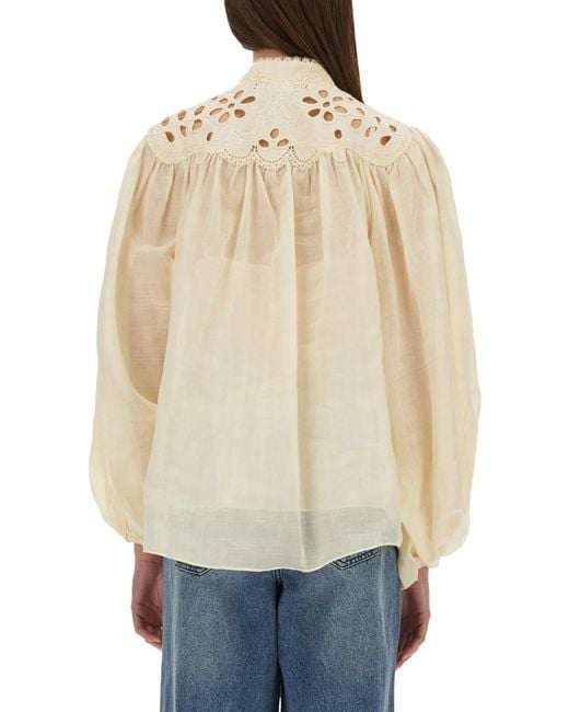 Zimmermann Natural Embroidered Blouse "Coco"