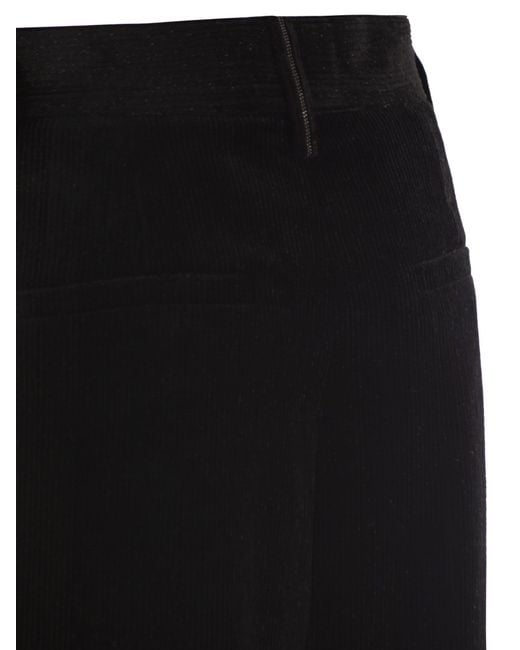 Brunello Cucinelli Black Wide-Leg Corduroy Trousers