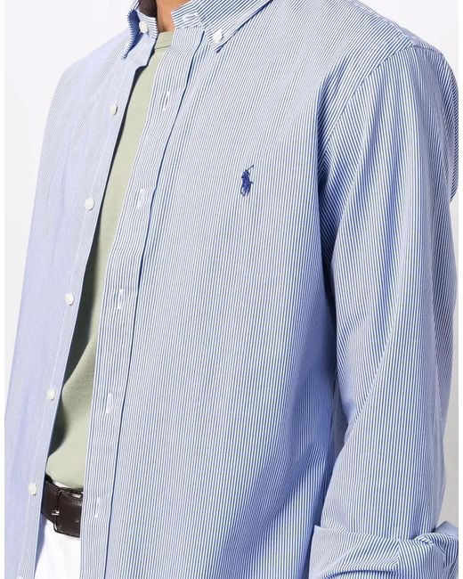 Polo Ralph Lauren Blue Striped Slim Fit Poplin Shirt for men