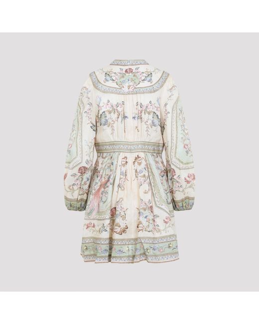Zimmermann White Tapestry Floral Roselight Plunge Mini Dress