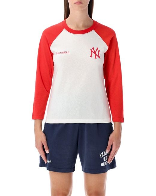 Sporty & Rich Red Sporty & Rich Yankees Two-Tone Baseball Tee