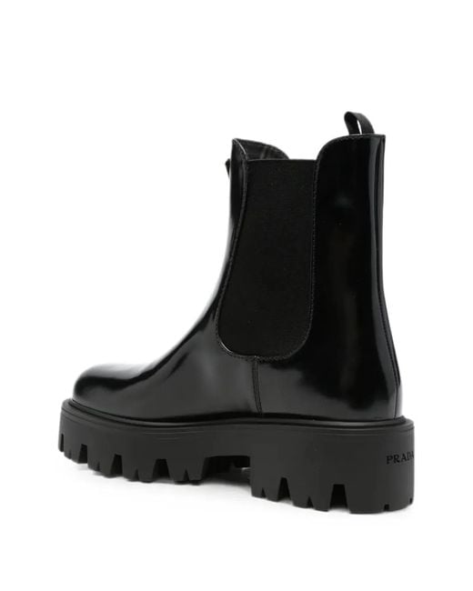 Prada Black Brushed Leather Booties