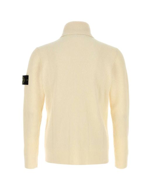 Stone Island White Ivory Wool Sweater for men