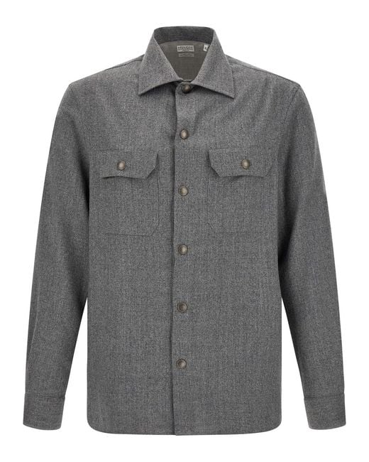 Brunello Cucinelli Gray Flannel Overshirt for men
