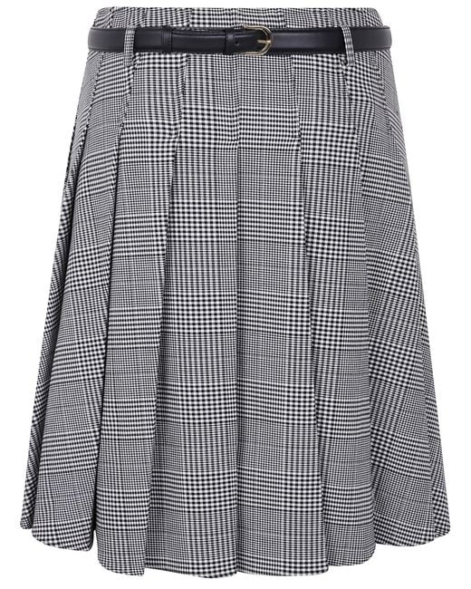 Self-Portrait Gray Prince Of Wales Check Pleated Midi Skirt
