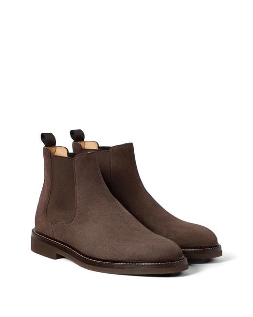 Brunello Cucinelli Brown Suede Chelsea Boots for men