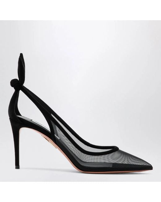 Aquazzura Black Bow-Tie Mesh Pumps