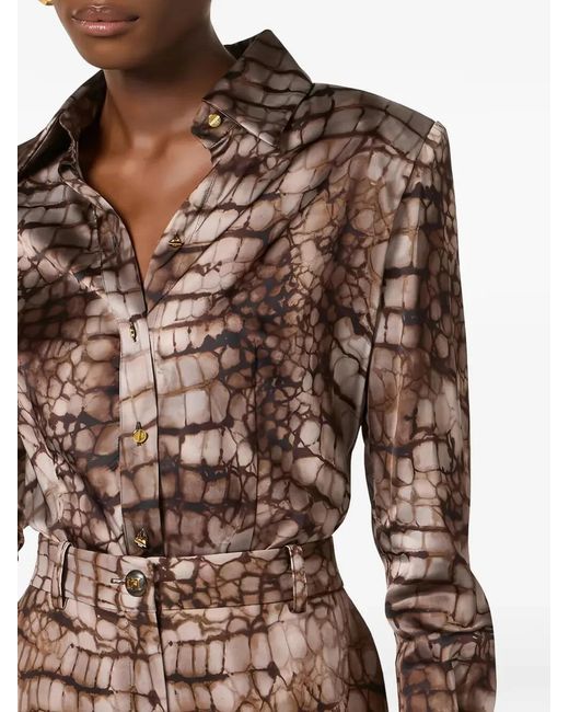 Elisabetta Franchi Purple Alligator-Print Satin Shirt