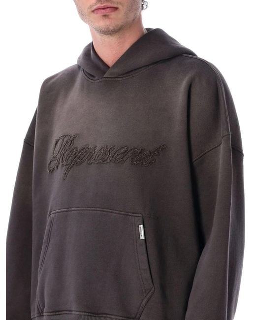 Represent Gray Rep Reverse Applique Cotton Hoodie for men