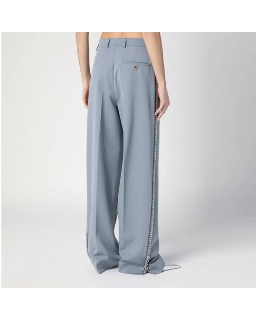 Stella McCartney Blue Wide-Leg Light Falabella Pants With Chain