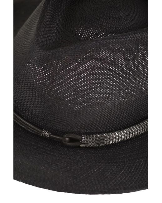 Brunello Cucinelli Multicolor Straw Fedora With Precious Leather Band