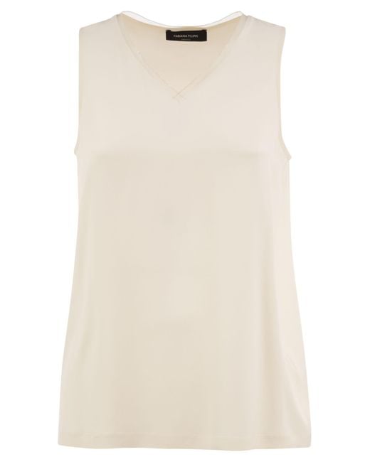 Fabiana Filippi Natural Silk-Blend Sleeveless V-Neck Top