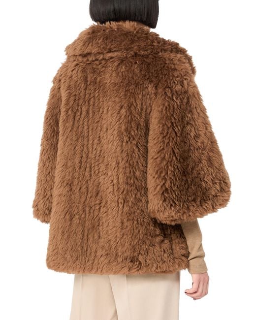 Max Mara Brown Wide Sleeved Double-Breasted Faux-Fur Jacket