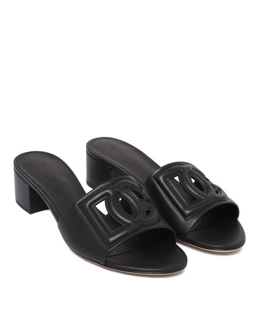 Dolce & Gabbana Black Dolce & Gabbana Dg Logo Leather Mules
