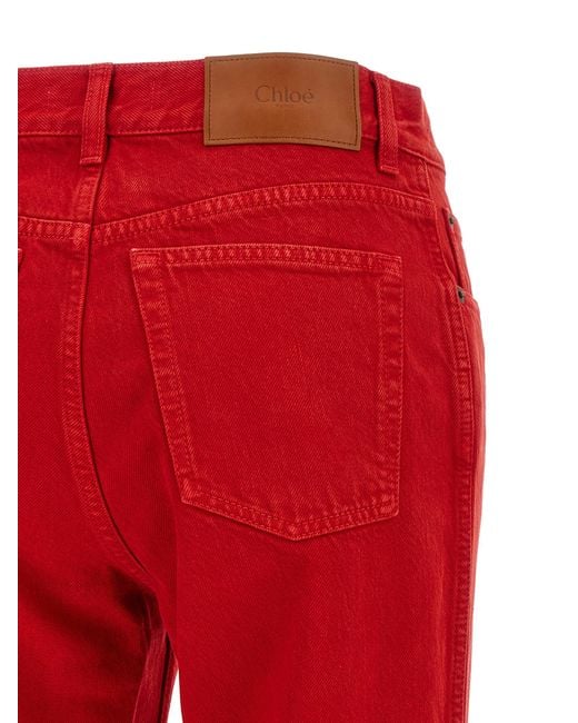 Chloé Red Garment-Dyed Denim Jeans