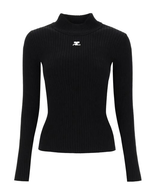 Courreges Black Courregès Roll Neck Ribbed Jumper
