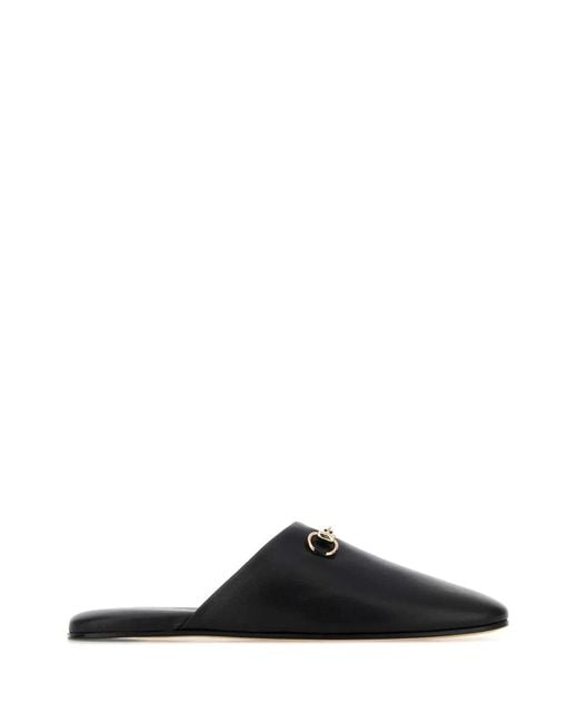 Gucci Black Nappa Leather Slippers