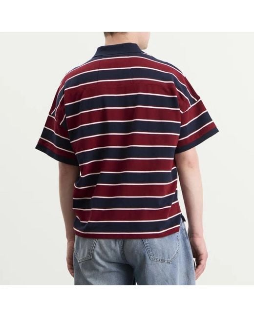 Rhude Red Fontaine Striped Ss Polo Shirt for men