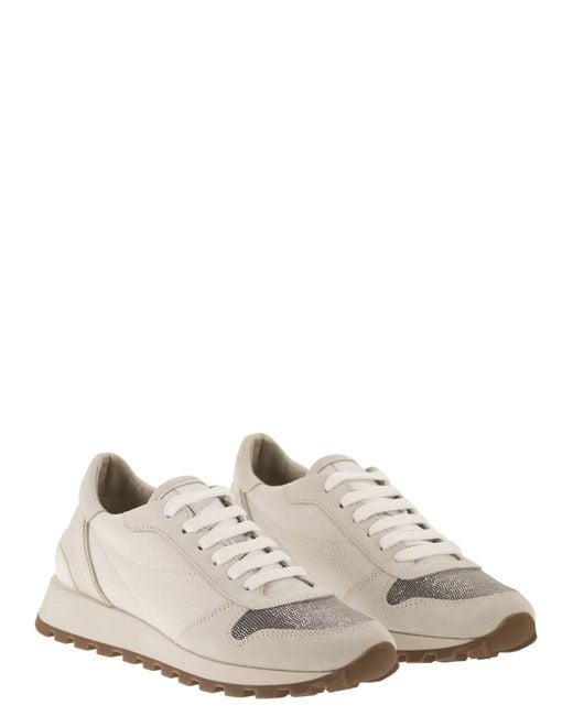 Brunello Cucinelli White Leather And Fabric Trainers