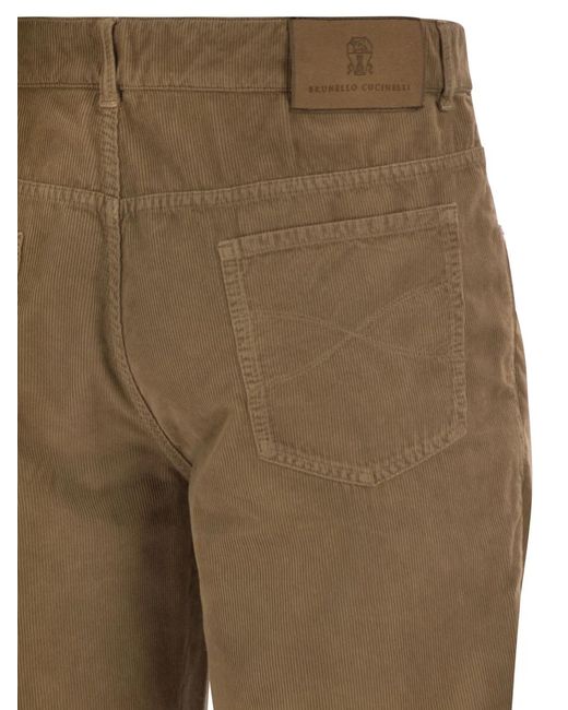 Brunello Cucinelli Natural Five-Pocket Cotton Corduroy Trousers for men