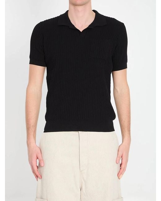 Roberto Collina Black Ribbed Polo Shirt for men