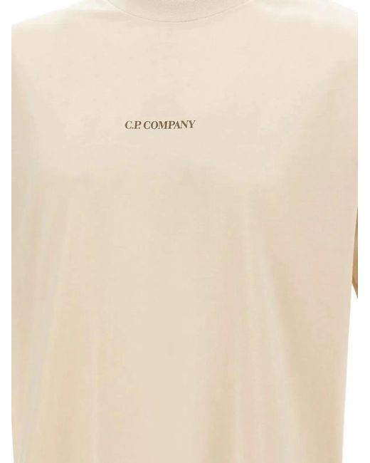 C P Company Natural C.P.Company Crew-Neck T-Shirt With Logo Print for men