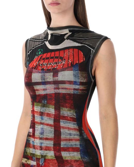 OTTOLINGER Red Racing Plaid Mesh Long Dress