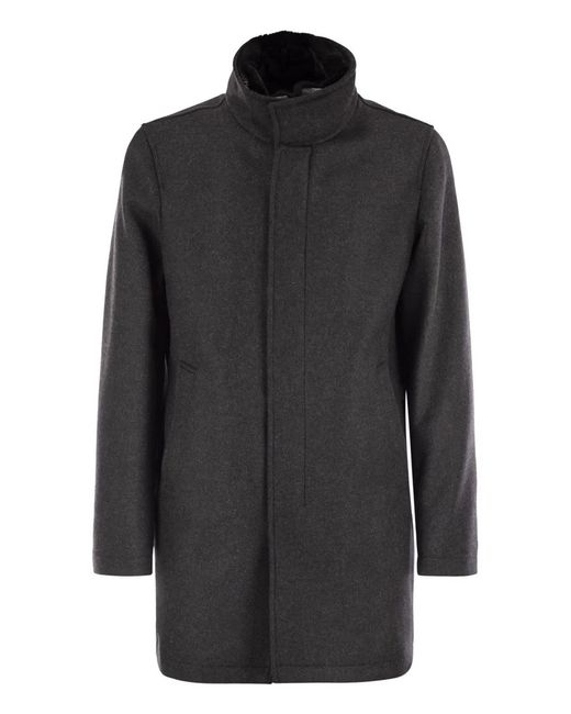Herno Black Wool Coat With Detachable Collar for men