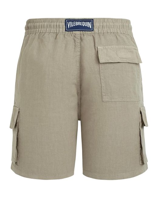 Vilebrequin Gray Linen Bermuda Shorts With Drawstring And Cargo Pockets for men
