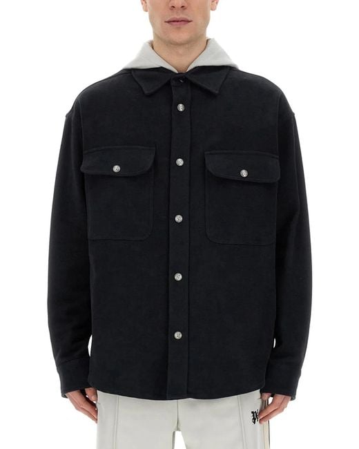 Palm Angels Black Shirt-Jacket With Monogram for men