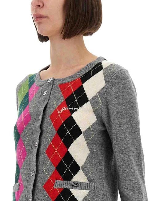 Ganni Black Check Cardigan
