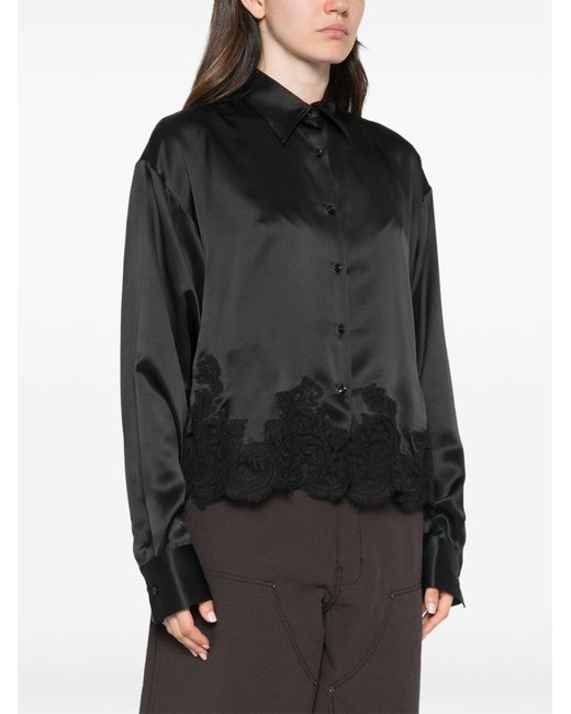 Ermanno Scervino Black Lace Trim Silk Shirt