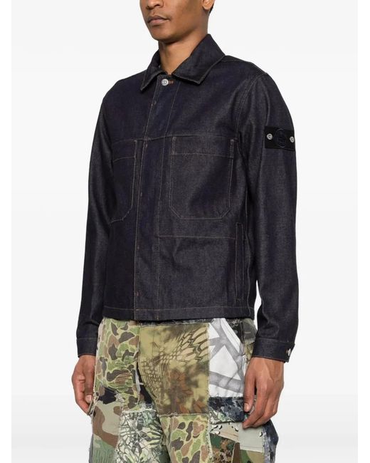 Stone Island Blue Biker Jacket for men