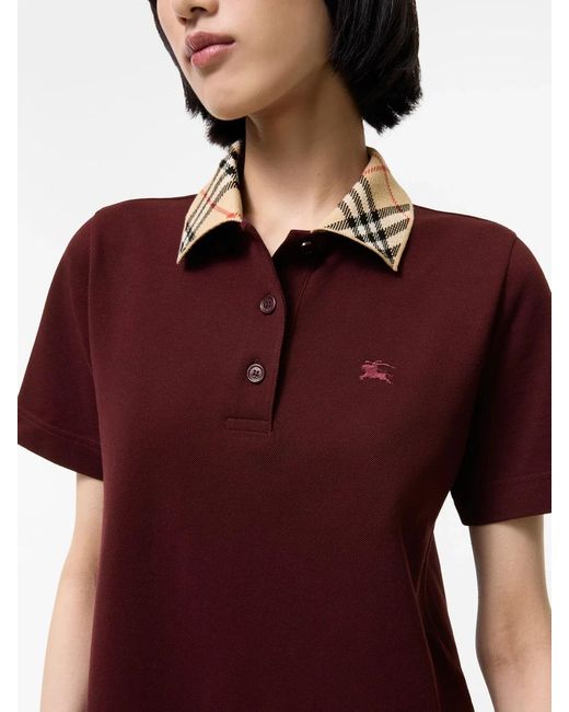Burberry Red Cotton Polo-Style Dress With Check Collar