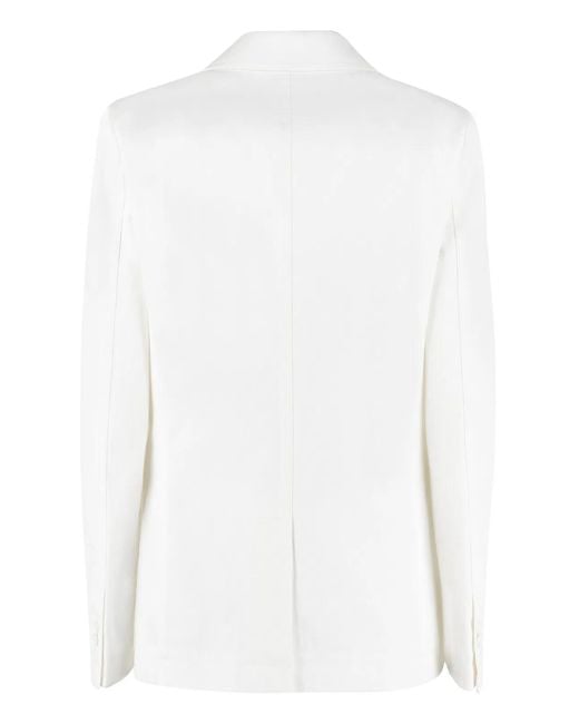 Bottega Veneta White Single-Breasted Cotton Blazer