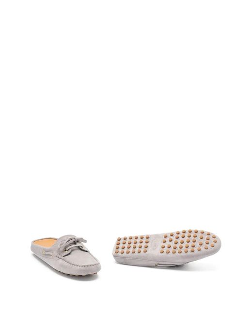 Tod's White Mule Gommino Lacée En Daim Gris Glacier