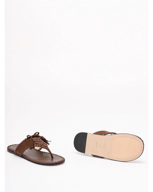 Prada Brown Suede Flat Sandals