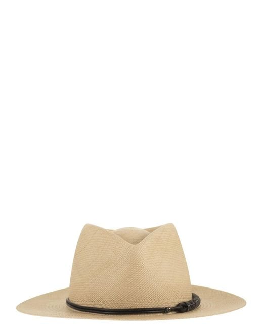 Brunello Cucinelli Natural Straw Fedora With Precious Leather Band