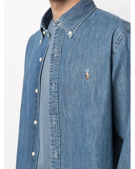 Polo Ralph Lauren Blue Custom-Fit Denim Shirt for men