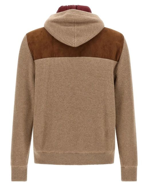 Brunello Cucinelli Brown Suede And Cashmere Bomber Jacket for men