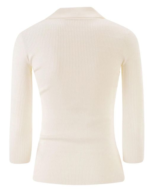 Elisabetta Franchi Natural Micro-Cable Knit Polo Shirt