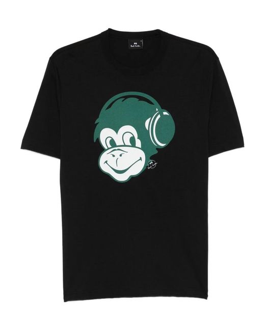 Paul Smith Black Ps Paul Smith Monkey Headphone Cotton T-Shirt for men