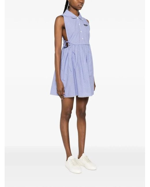 Miu Miu Blue Embroidered Cotton Mini Dress