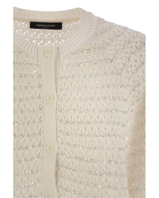 Fabiana Filippi White Cotton Open Cape With Sequins