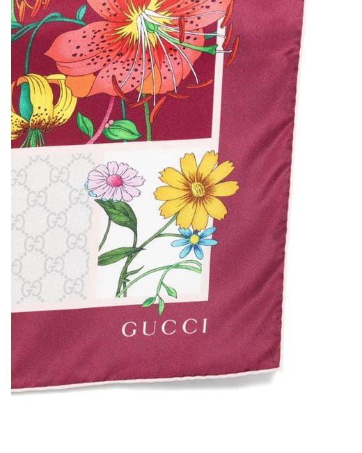 Gucci Red Silk Twill Printed Carré