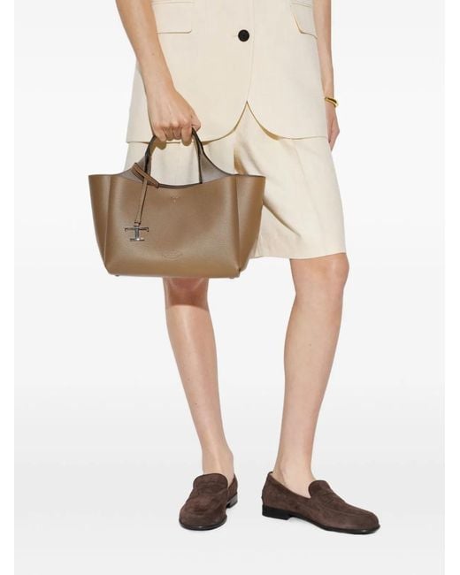 Tod's Brown T Timeless Mini Leather Tote Bag