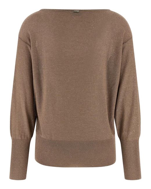 Herno Brown Lamé And Sequin Yarn Sweater