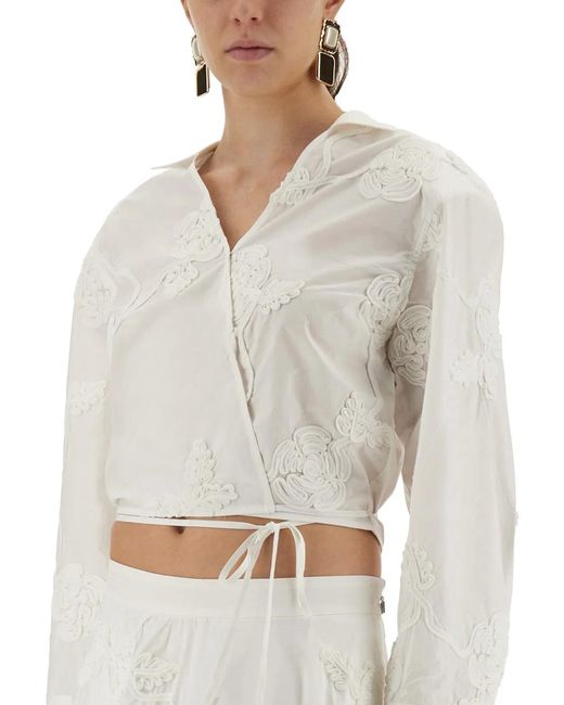 ROTATE BIRGER CHRISTENSEN White Wraparound Shirt Top