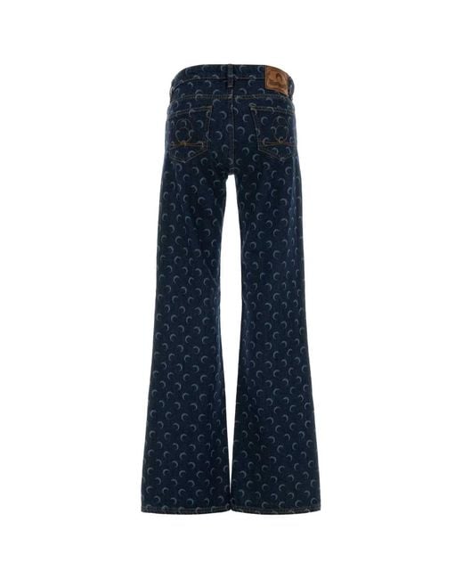 MARINE SERRE Blue Midnight Denim Flare Jeans