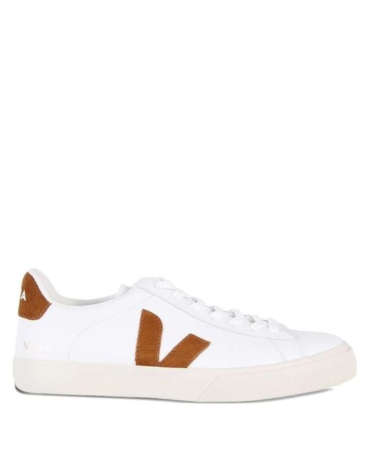 Veja White Tobacco Leather Flat Shoes for men
